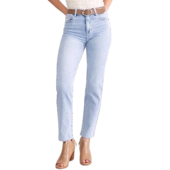 HIDDEN Los Angeles High Rise Straight Leg Jeans with Raw Hem in Light Wash 25 - Picture 3 of 10